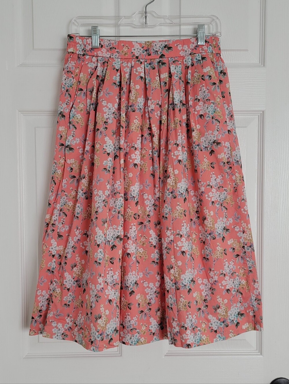 J Crew Liberty Fabric Floral Pleated Midi Skirt in Coral Pink
